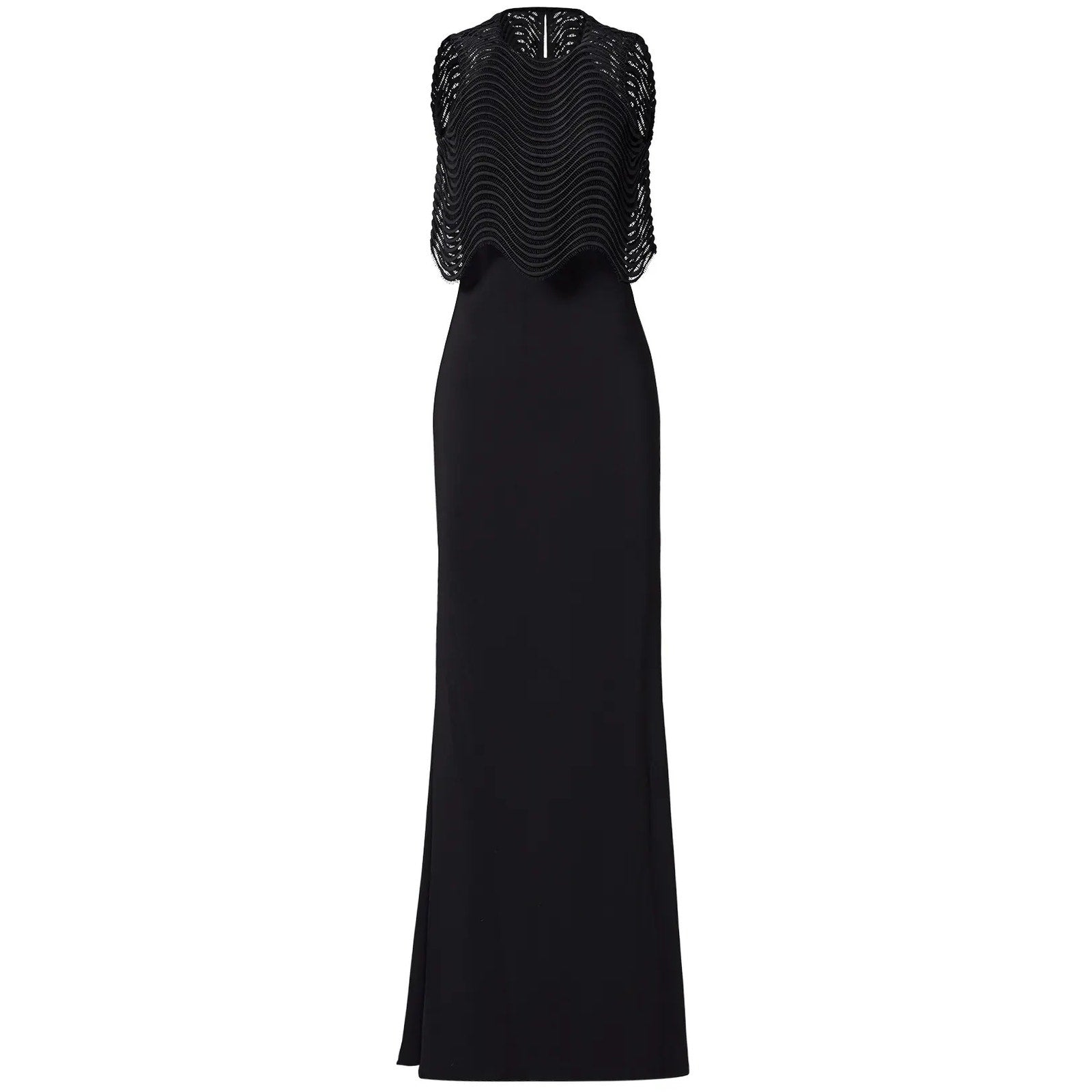 Badgley Mischka Size 12 Black Lace Jennifer Wave Popover Maxi Length Dress Gown