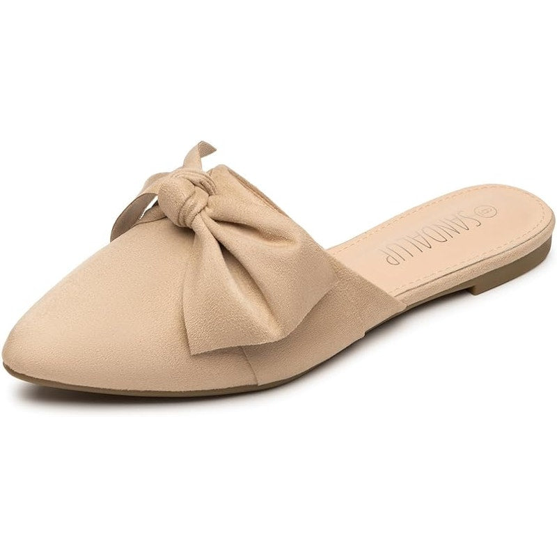 New Sandalup Womens Size 10 Tan Faux Suede Bow Slide On Closed Toe Mule Shoes