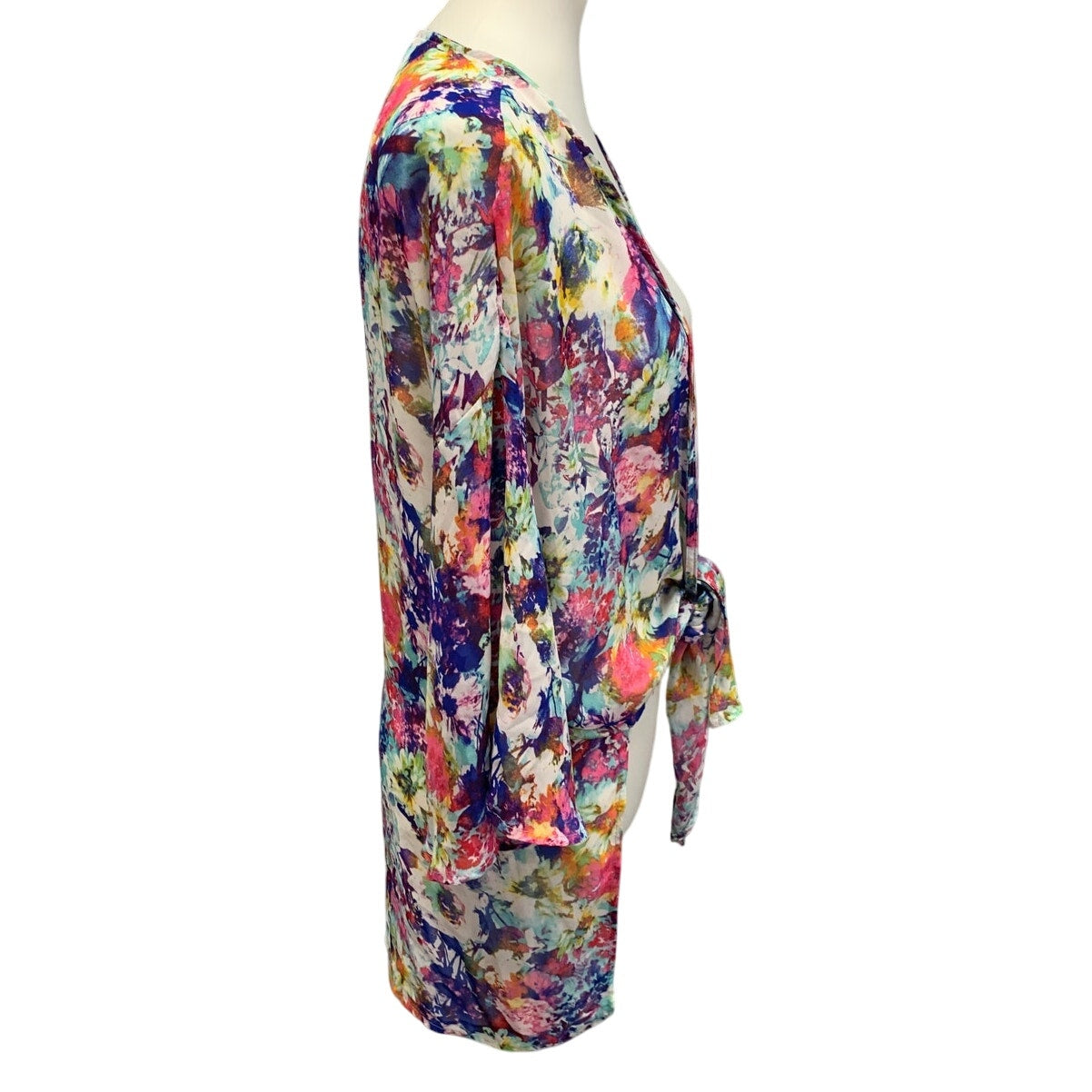MOD Womens Medium Bright Floral Lightweight Flowy Front Tie Long Sleeve Coverup