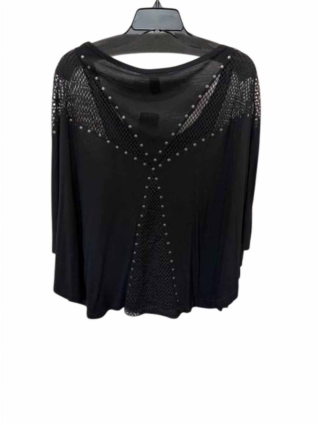 Women Oversized Flutter Sleeve Fishnet Studded Blouse