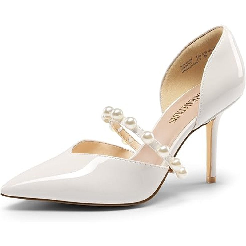 Dream Pairs Womens Size 8 White Pearl Closed Toe 3.5" Heel Pointed Toe Shoes