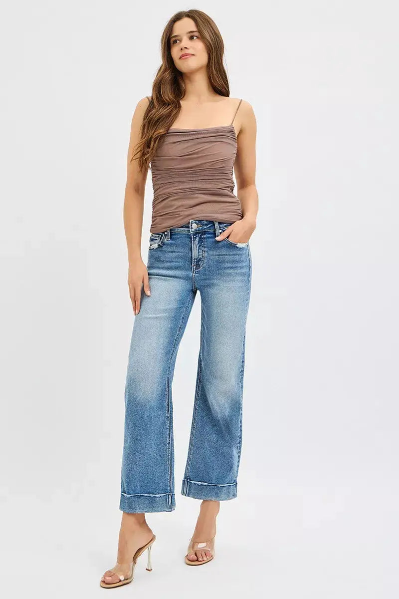 RISEN Jeans - Full Size Mid Rise Crop Straight Jeans with Taylor Cuffed Jeans