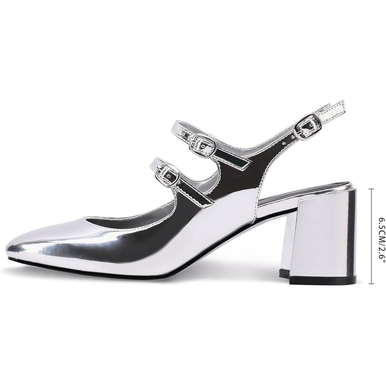 New Adrizzlein Womens Size 7.5 Silver Mary Jane Buckle 2.75" Block Heel Shoes
