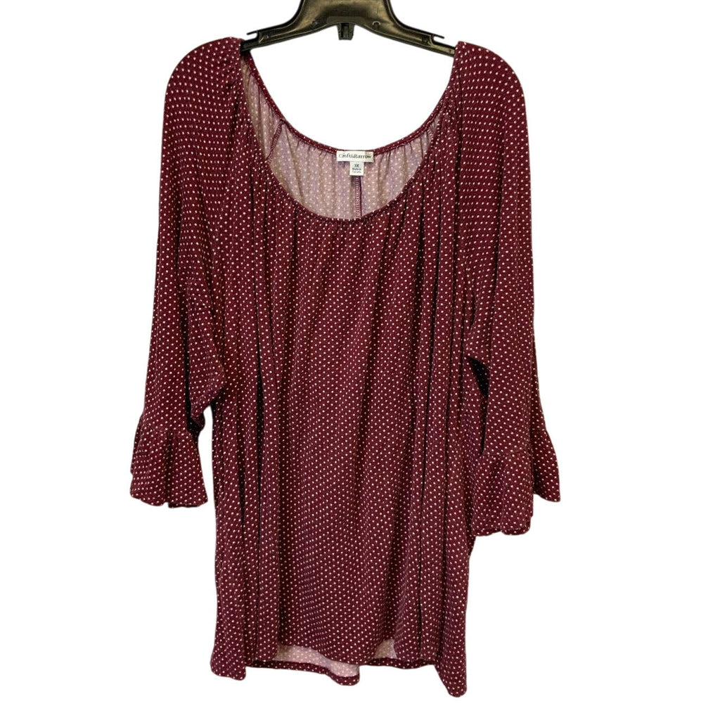 Croft & Barrow 3X Scoop Neck Long Bell Sleeve Polka Dot Stretchy Flowy Top