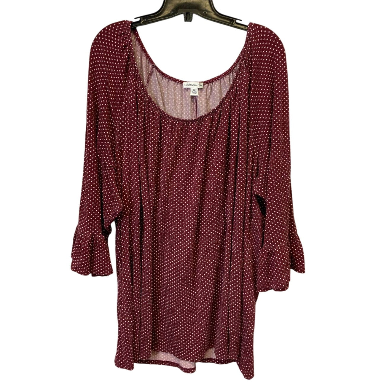 Croft & Barrow 3X Scoop Neck Long Bell Sleeve Polka Dot Stretchy Flowy Top