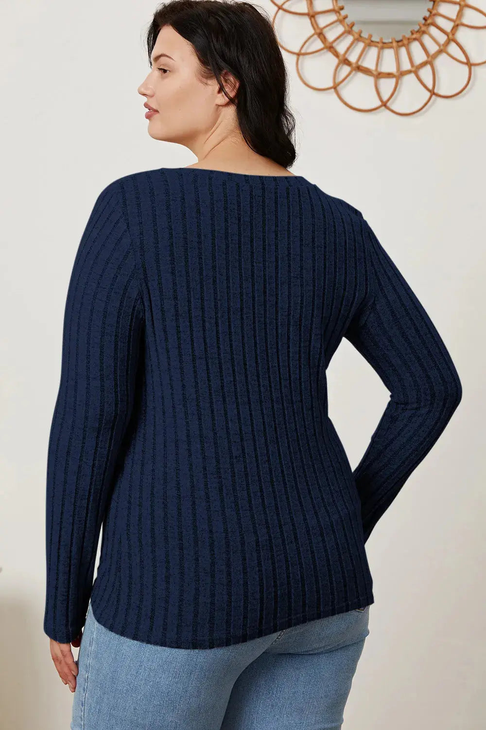 Basic Bae Full Size Ribbed V-Neck Long Sleeve T Shirt for Women