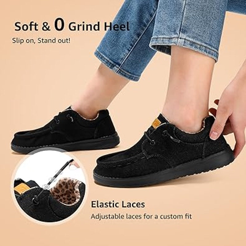 STQ Womens Size 8.5 Black Denim Lace Up Orthopedic Ultralight Casual Boat Shoes