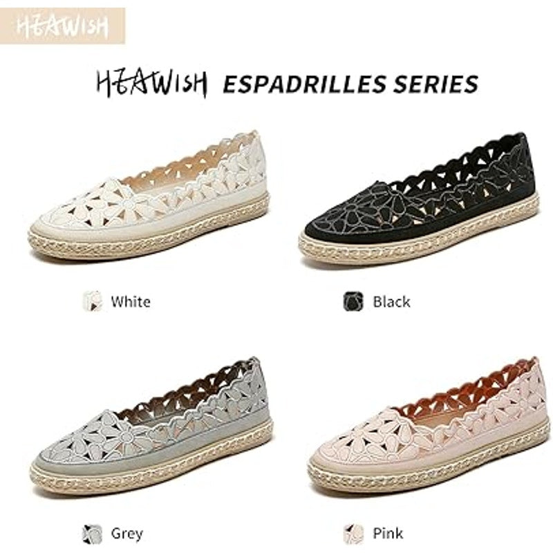 New Heawish Womens 9.5 Silver Daisy Flower Cutoout Espadrille Ballet Flat Shoes