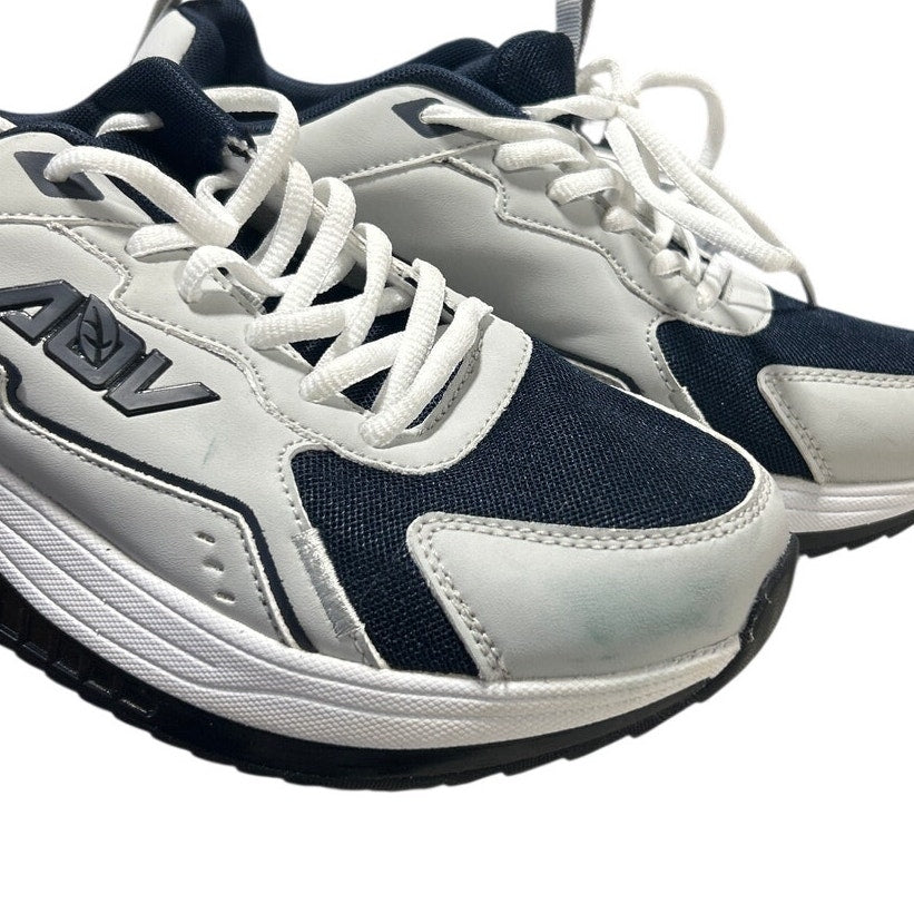 New Mens Size 7 Gray Navy Arch Support Orthotic Lace Up Athletic Shoes w Flaw