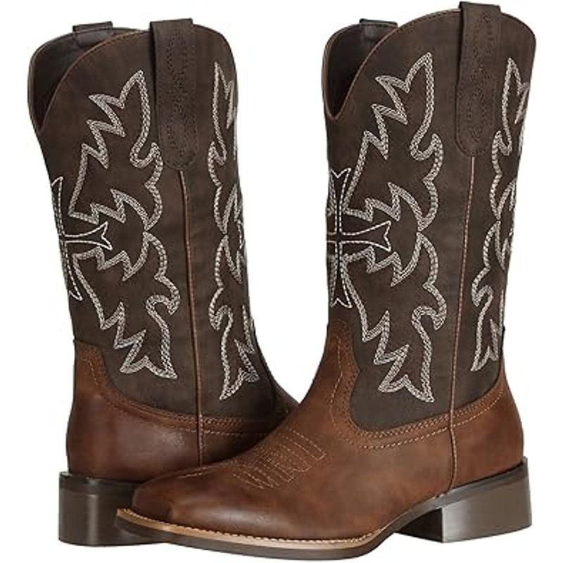 J's.o.l.e Womens Size 6 Brown Faux Leather 1.5" Heel Wide Calf Cowboy Boots