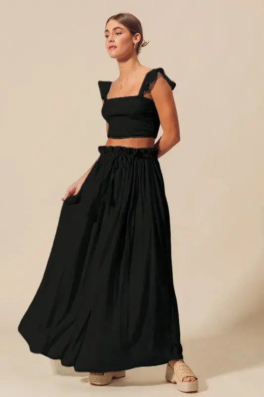 SO ME Smocked Top and Flowy Maxi Skirt Set