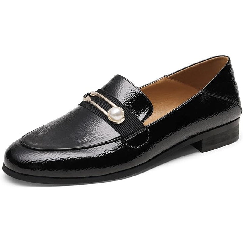 Dream Pairs Womens 8.5 Pearl Accent Shiny Faux Leather Slide On Loafer Shoes