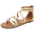 Dream Pairs Womens 10 Shiny Gold Open Toe Ankle Strap Gladiator Flat Sandals