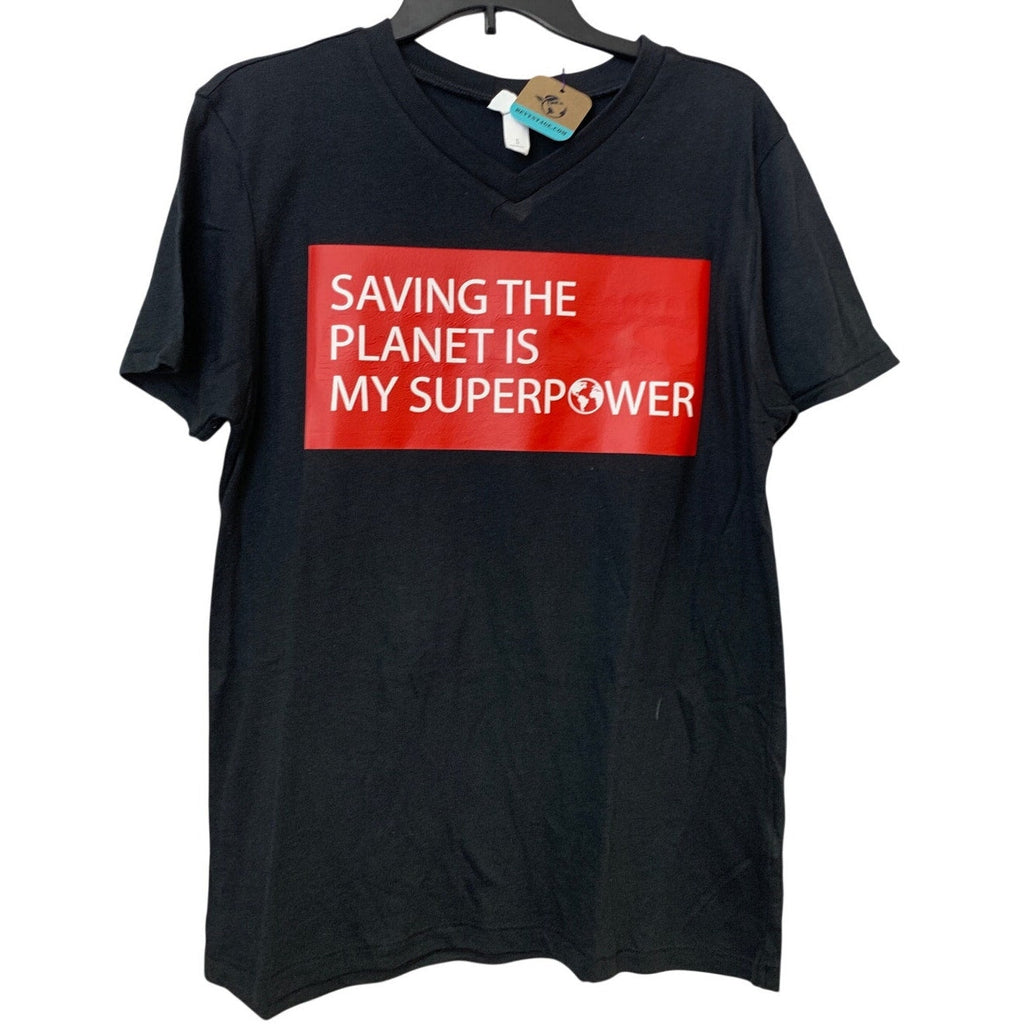 New Upcycled Hhand Printed Womens Small Saving the Planet Is My Superpower Tee
