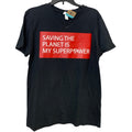 New Upcycled Hhand Printed Womens Small Saving the Planet Is My Superpower Tee