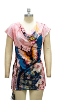 Women's Belted Cowl Neck Tunic Top