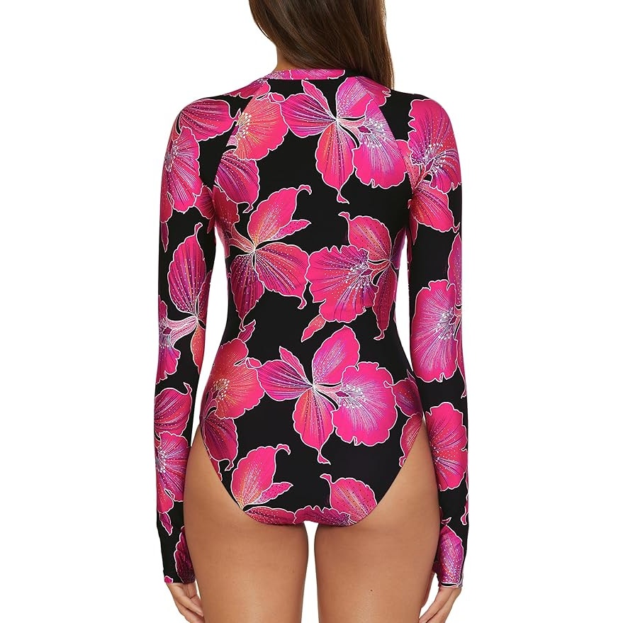 NWT New Trina Turk Womens Small Floral Long Sleeve Front Zip One Piece Swimsuit