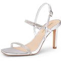 Dream Pairs Womens Size 9.5 Silver Rhinestone Open Toe Ankle Strap 4.25" Heels
