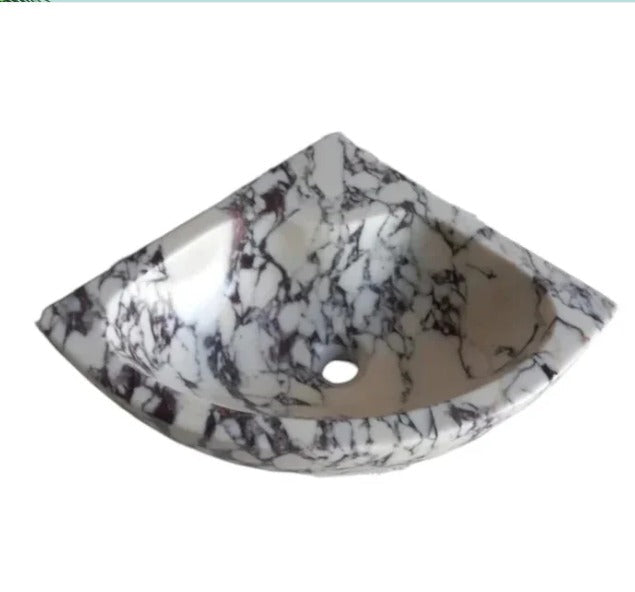 Calacatta Viola Marble Corner Sink | Wall Mount Bathroom Basin | Luxury Small Space Vanity