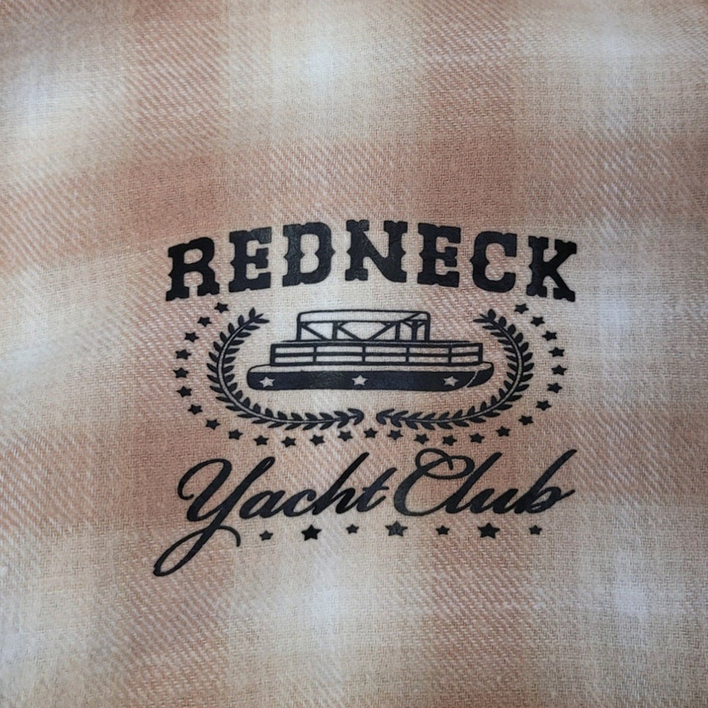 New Hand Printed Womens Medium Redneck Yacht Club Long Sleeve Flannel Hoodie