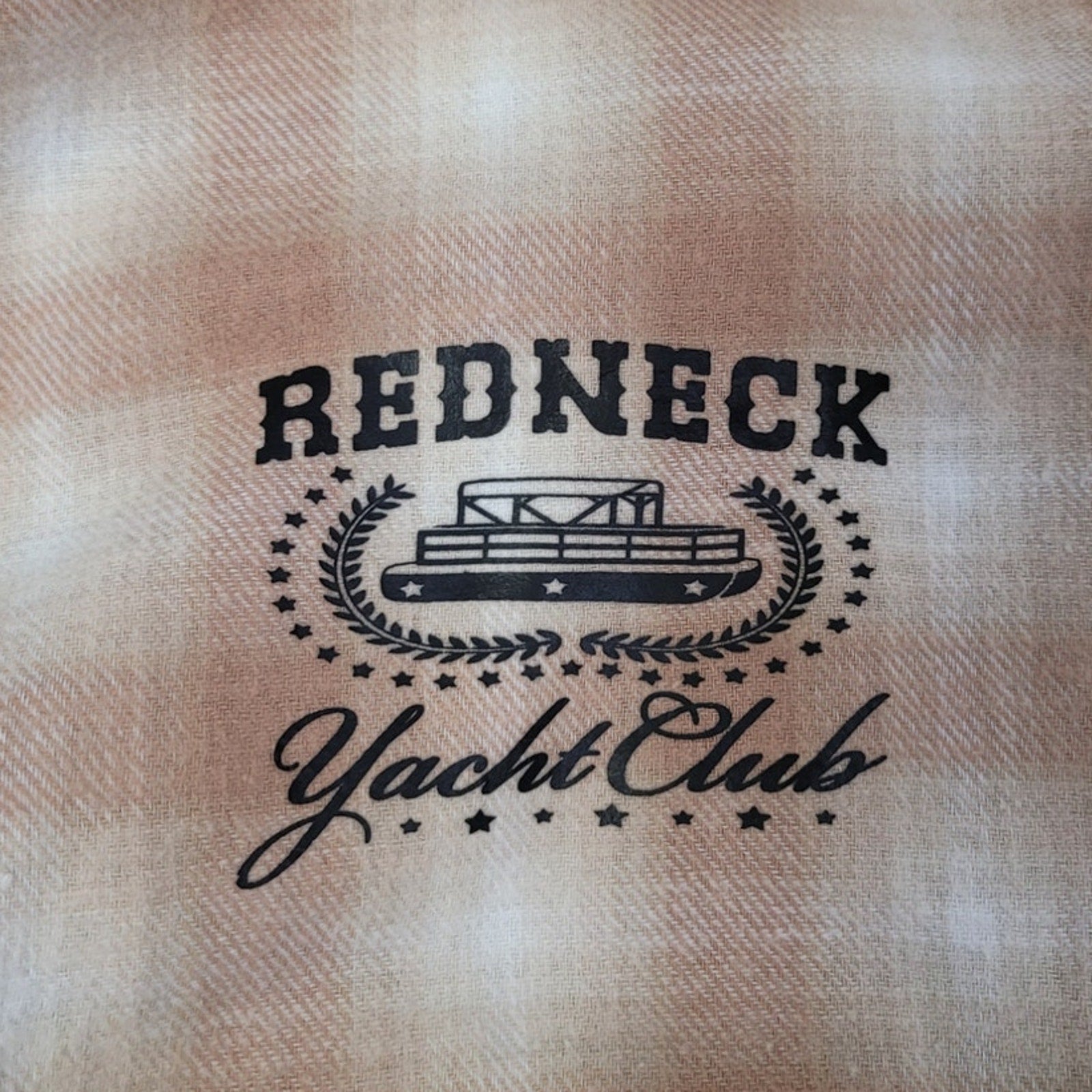 New Hand Printed Womens Medium Redneck Yacht Club Long Sleeve Flannel Hoodie