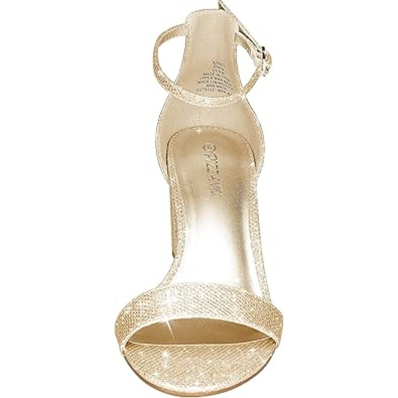 Pizz Annu Womens 6 Gold Glitter Ankle Strap 2" Block Heel Open Toe Sandal Shoes