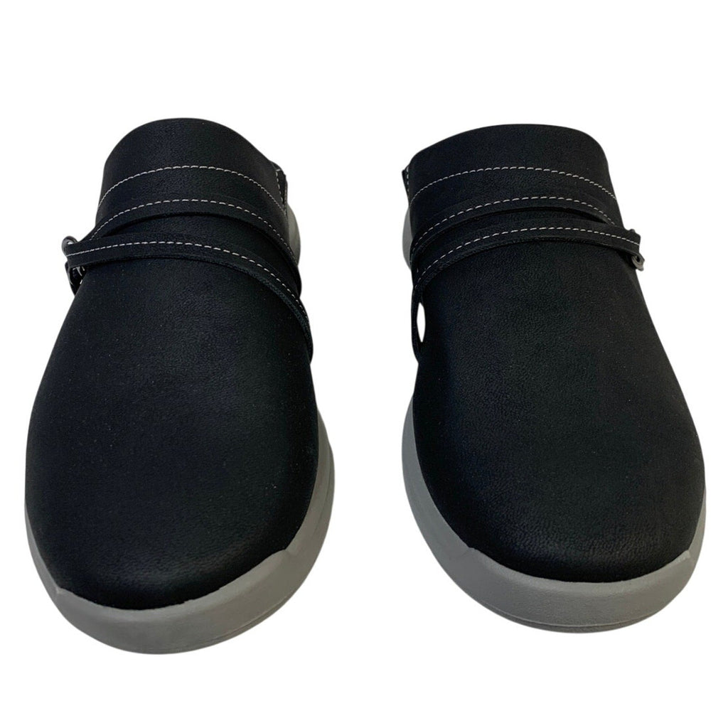 New JSport Womens 10 Black Faux Leather Gina Slip On Memory Foam Sneaker Shoes