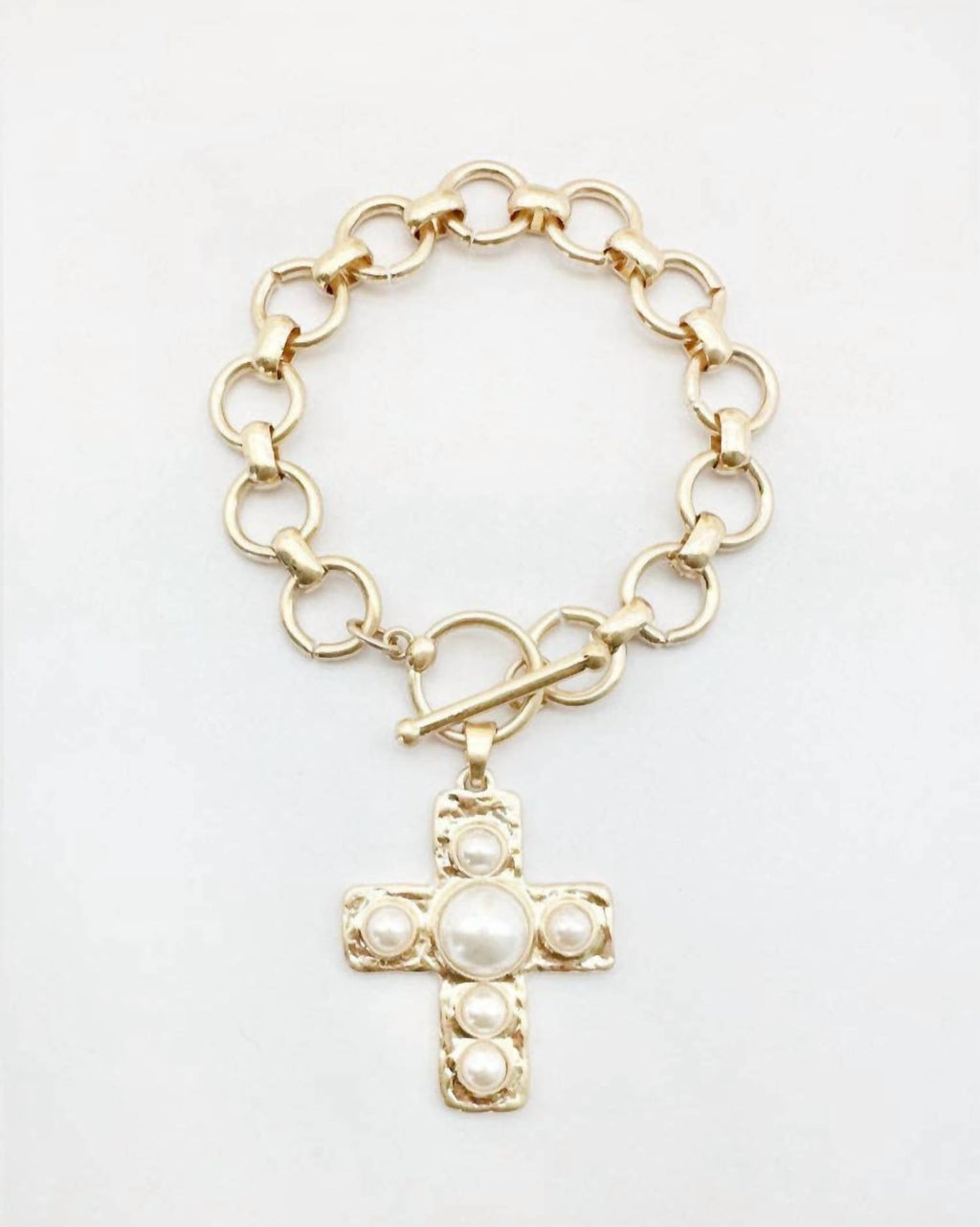 Women's Pearl Cross Charm Toggle Bracelet