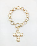Women's Pearl Cross Charm Toggle Bracelet