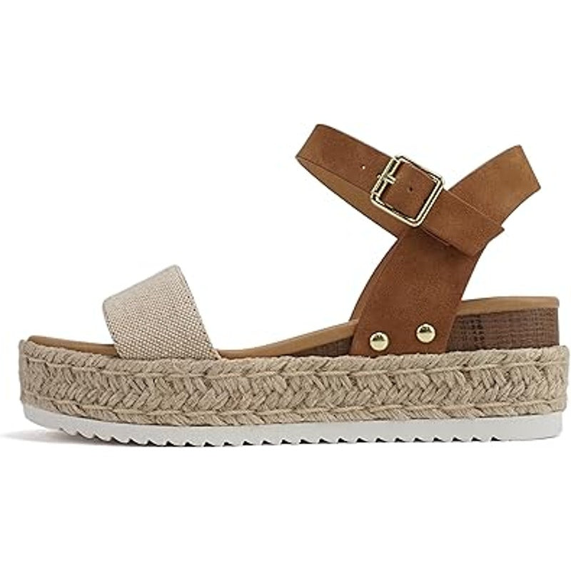 Soda Womens Size 6.5 Open Toe Ankle Strap 2.5" Platform Espadrille Sandal Shoes