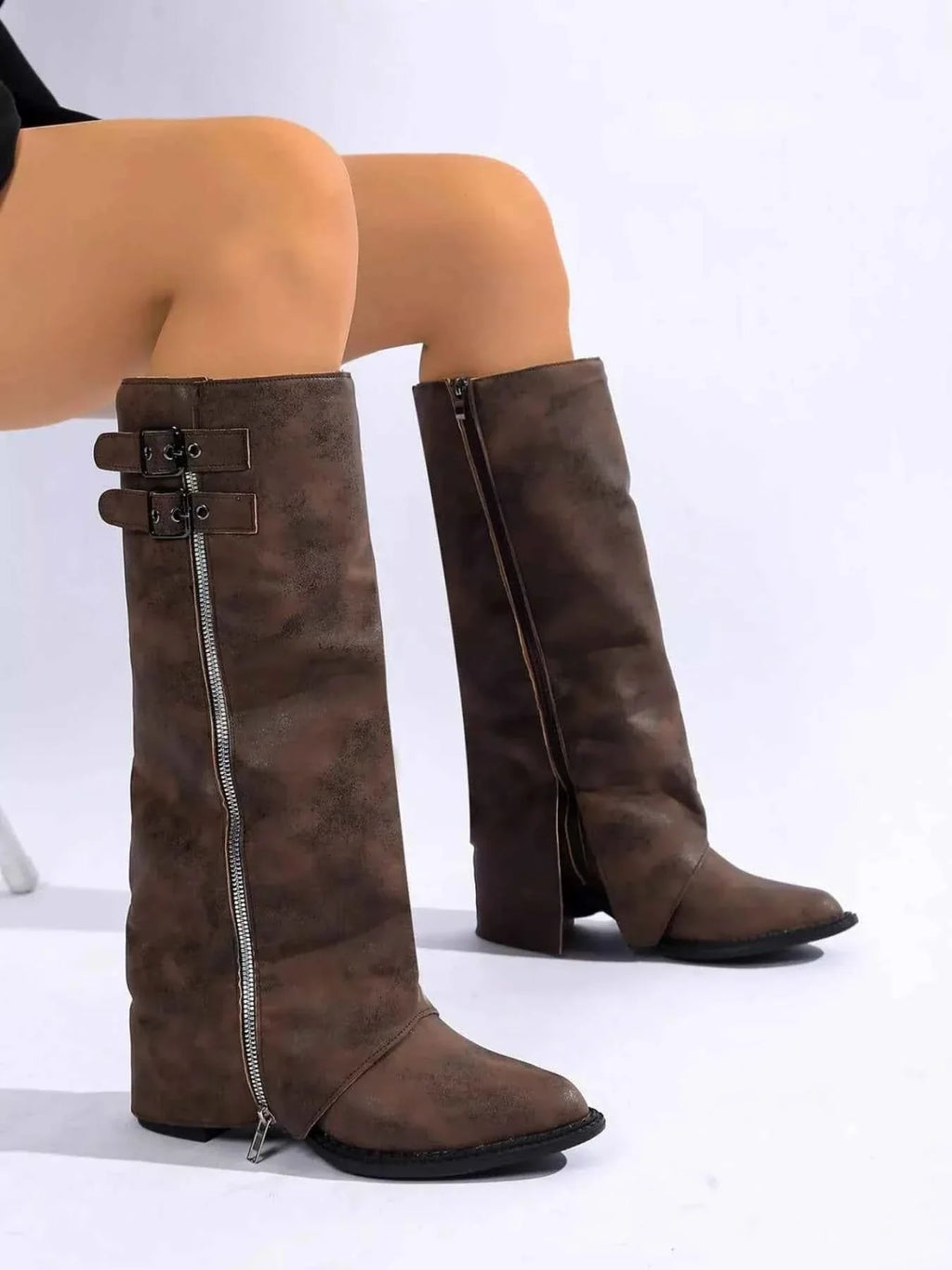 Trendy Black Leather Boots With Zipper