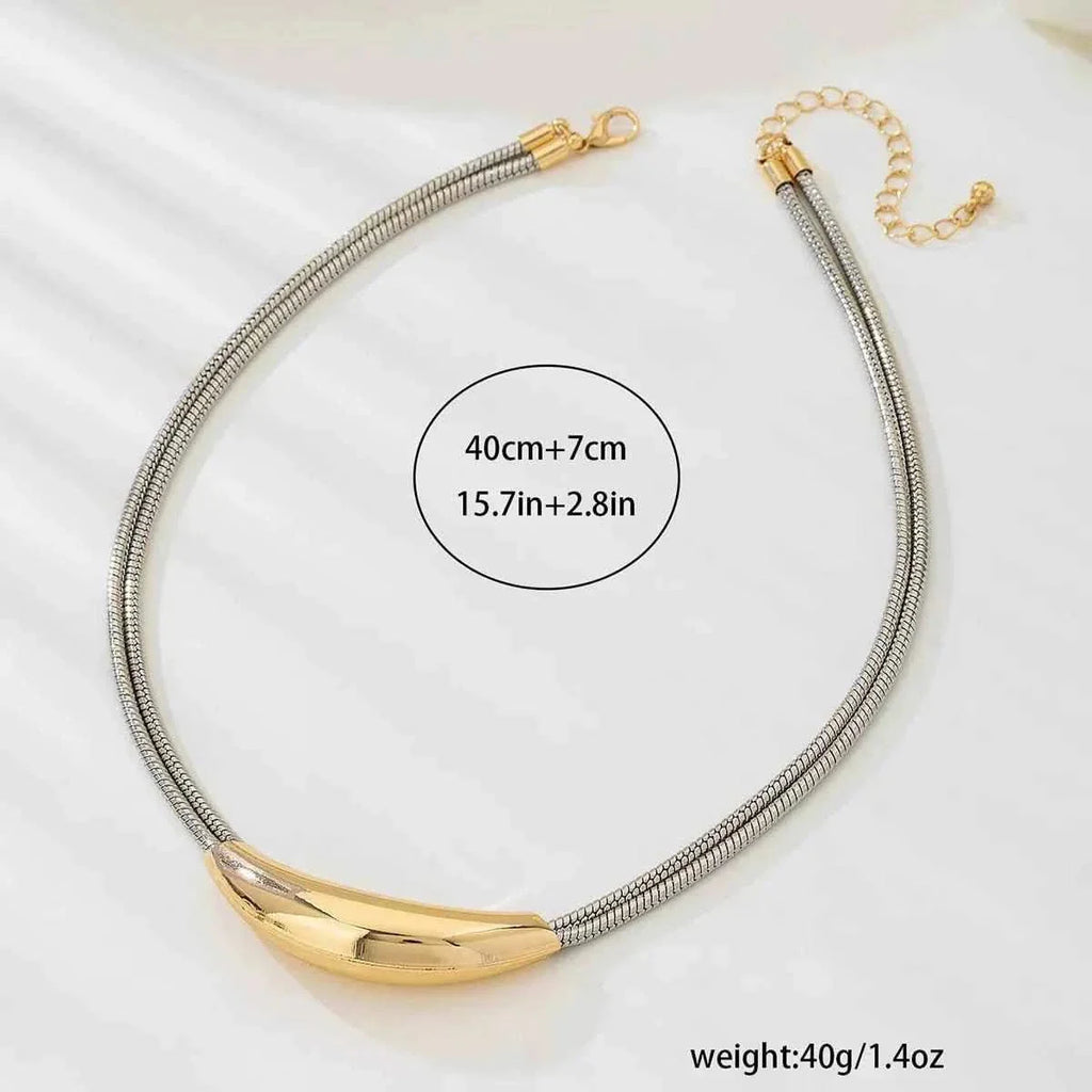Two-Tone Alloy Curved : Pendant Snake Necklace