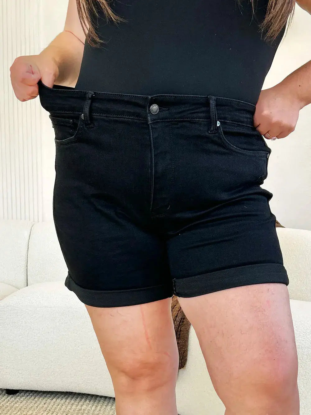 Full Size High Waist Tummy Control Cuffed Denim Shorts by Judy Blue Jeans