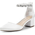 Dream Pairs Womens 9 White Satin Pointy Toe 2.25" Block Heel Ankle Strap Shoes