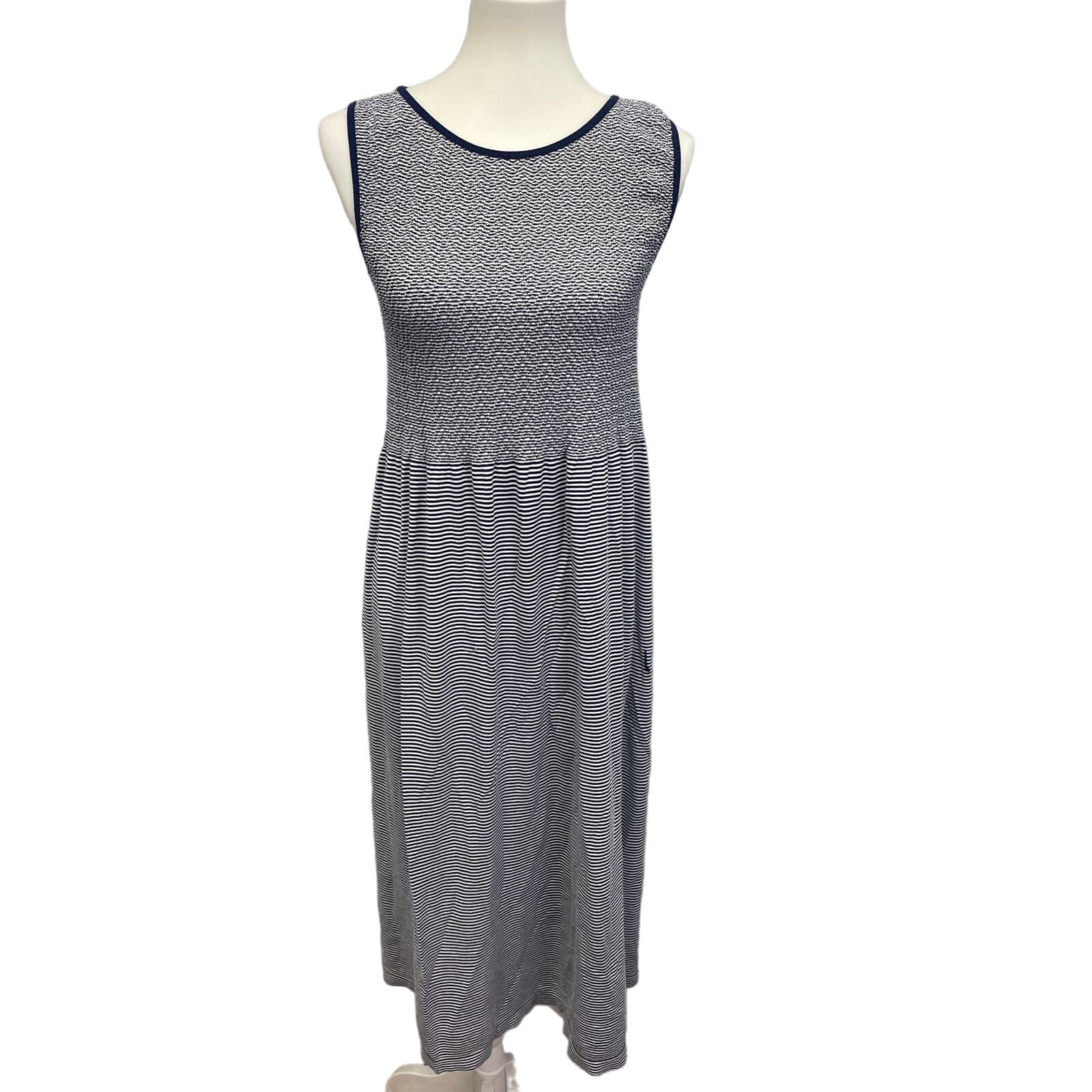 Lark & Grey Womens Medium Sleeveless Navy Striped Cotton Blend Maxi Dress