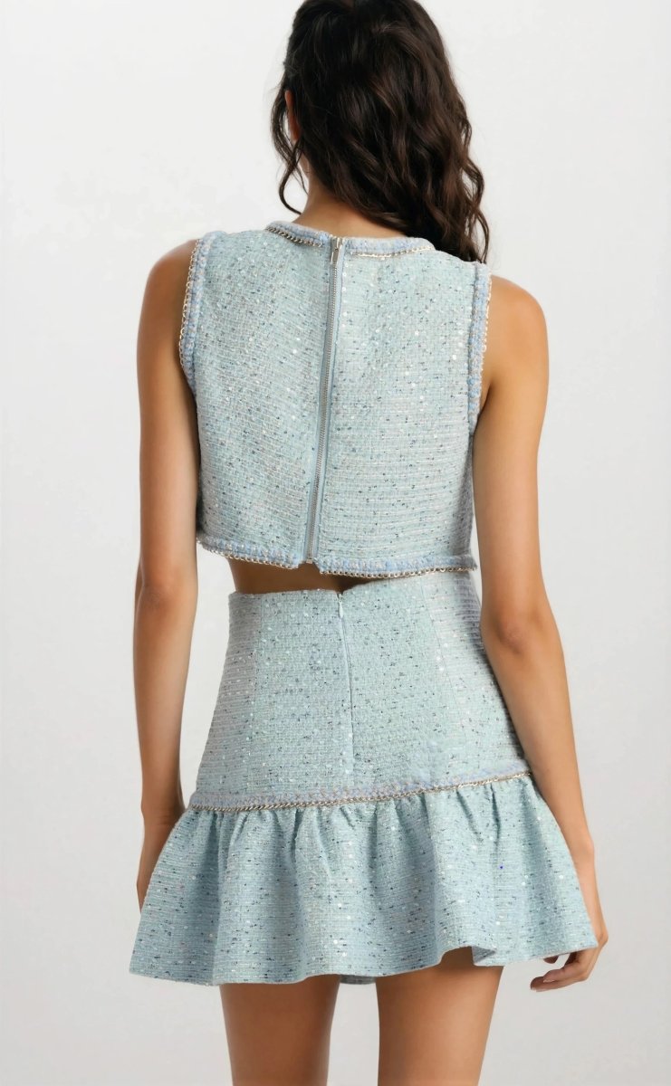 Elina Boucle Cropped Top - Blue Boucle