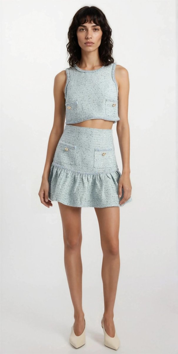 Elina Boucle Cropped Top - Blue Boucle