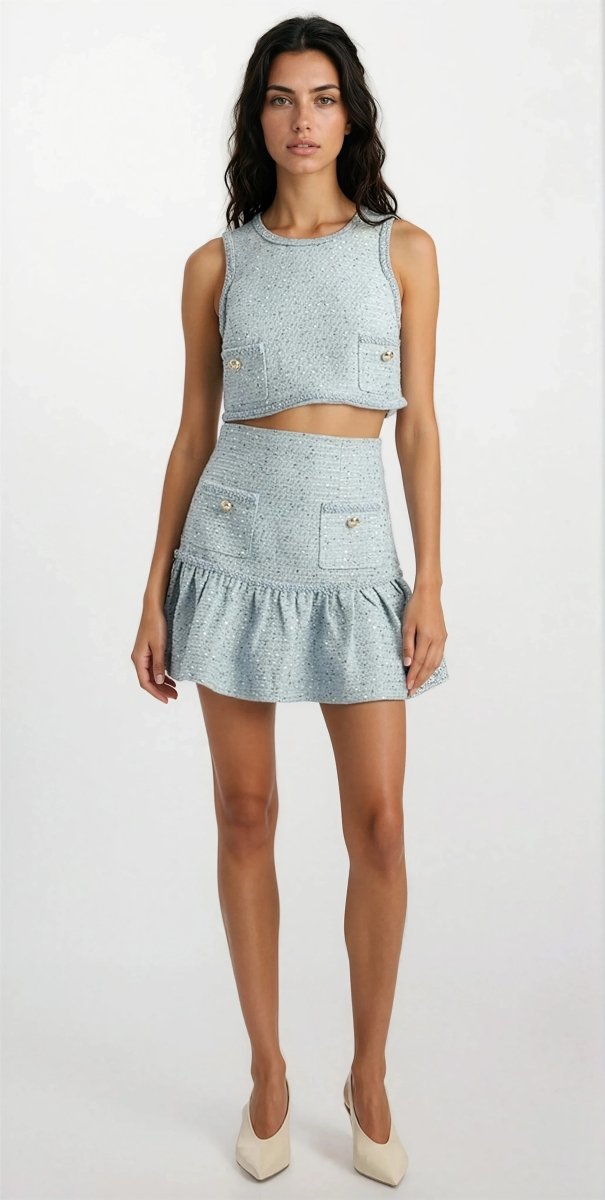 Elina Boucle Mini Skirt - Blue Boucle