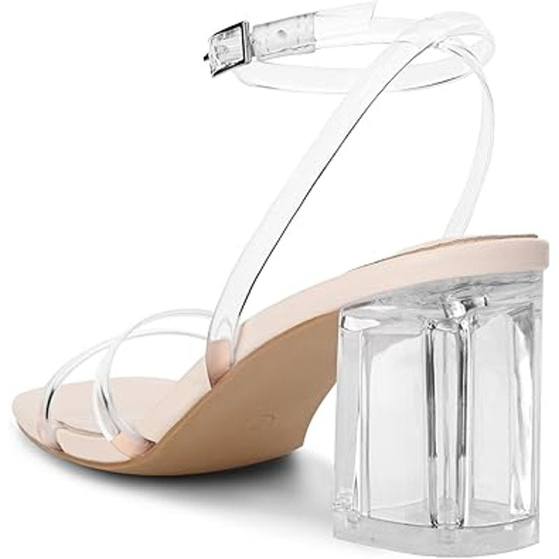New Shoe'N Tale Womens Size 8.5 Clear Ankle Strap Open Toe 3" Block Heel Shoes