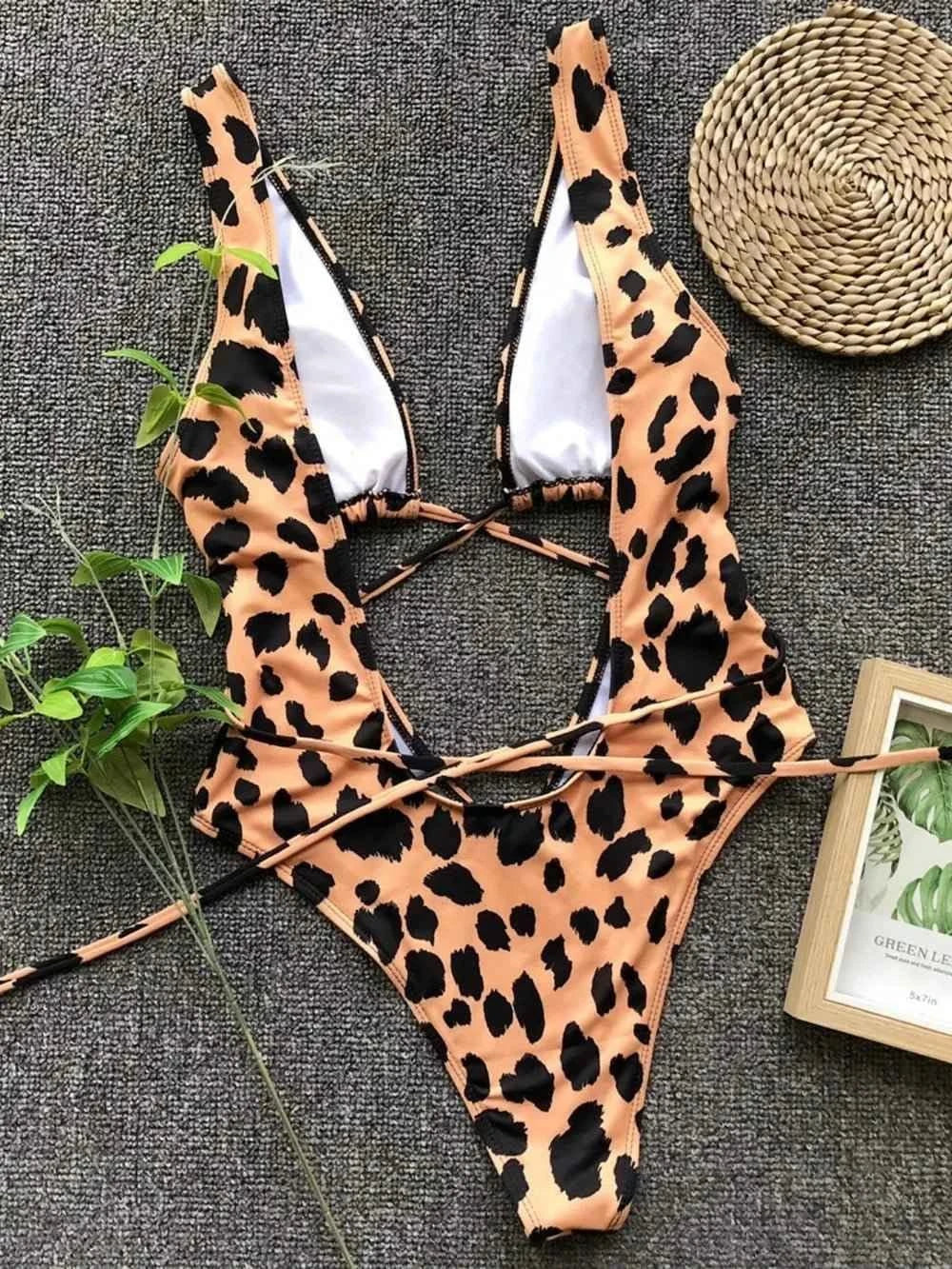 Lace-Up Backless : One-Piece Swimwear