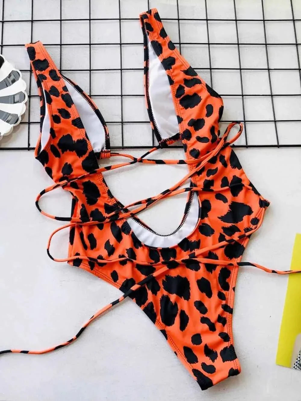 Lace-Up Backless : One-Piece Swimwear
