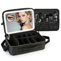 Travel Makeup Bag with LED Mirror Makeup Case Organizer with 3 Light Colors Adjustable Dividers Brush Holder Magnifying Mirror Shoulder Strap Luggage