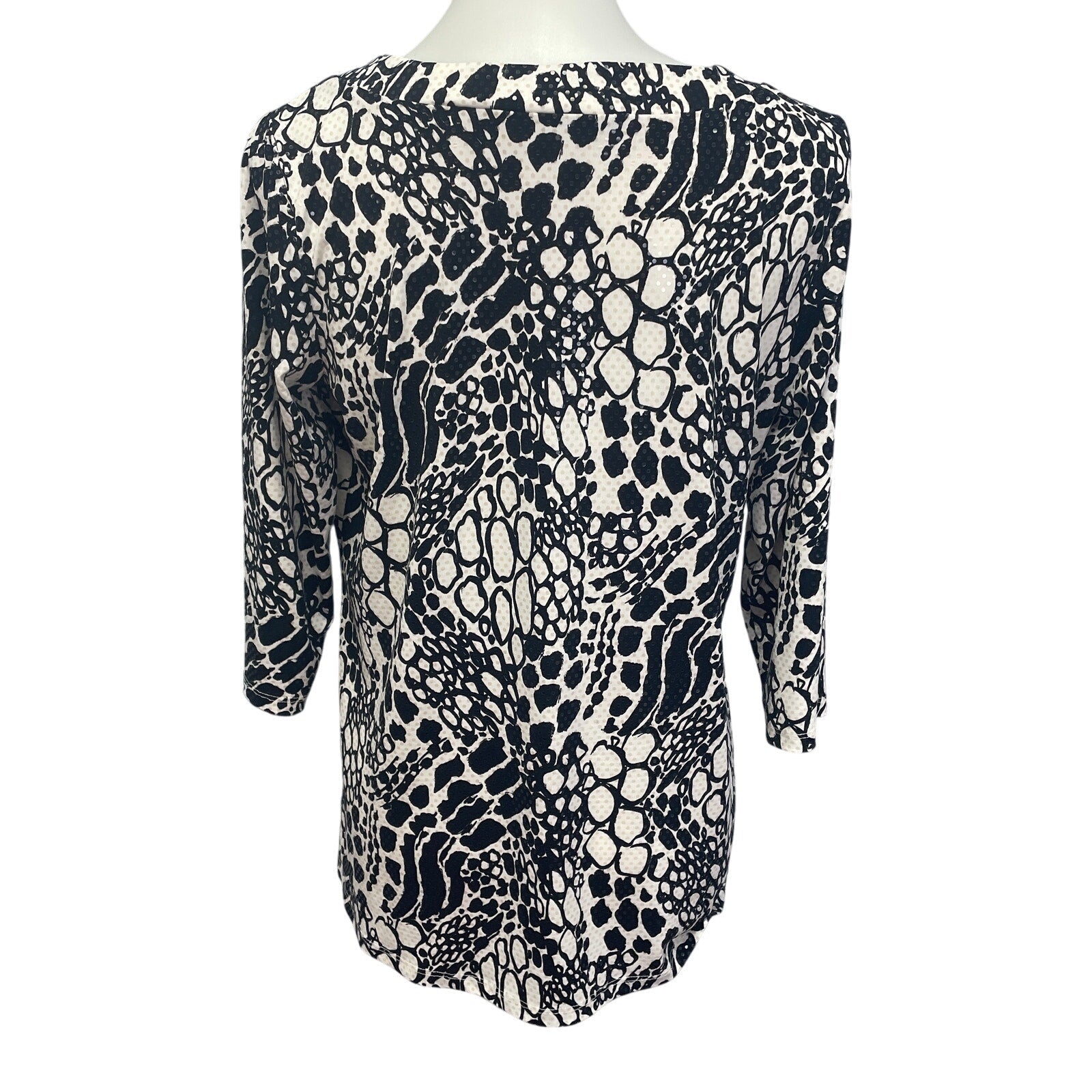 Susan Graver Style Womens Medium 3/4 Sleeve Shiny Sequin Flowy Blouse Top