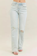 Full Size Light Wash Distressed Bootcut Judy Blue Jeans