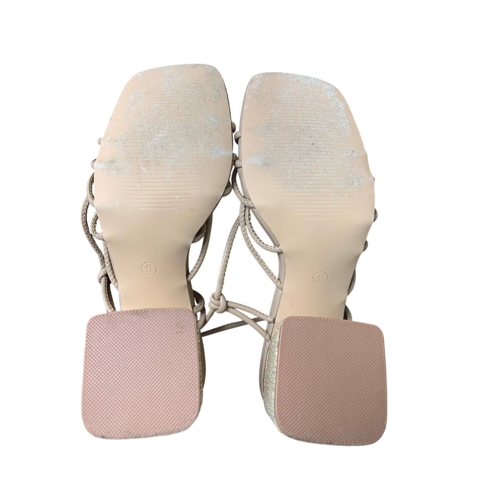 PiePieBuy Womens 9 Tan Gladiator Lace Up 3.5" Chunky Braided Heel Sandal Shoes