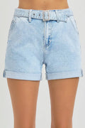 Full Size/Plus Size High Rise Belted Roll Up Shorts by RISEN Jeans