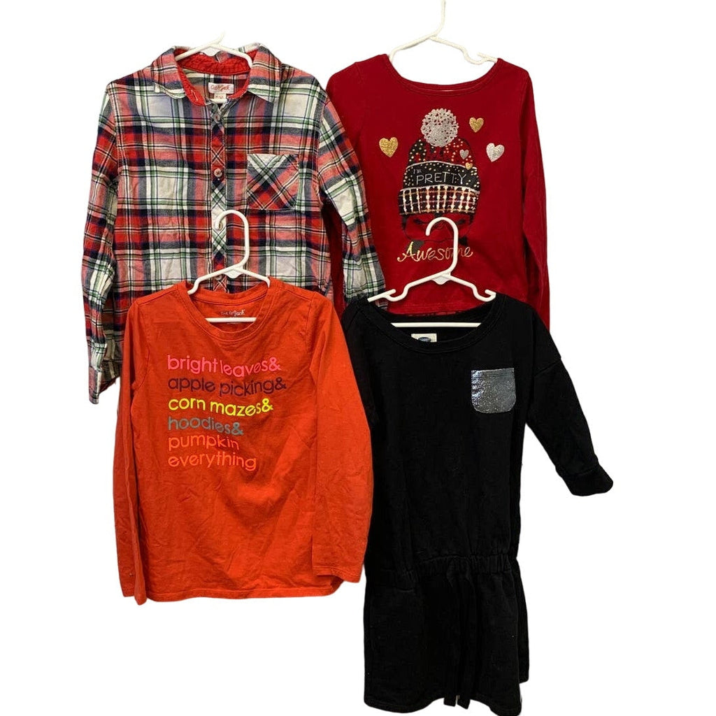 Lot of 4 Girls Small & Medium Long Sleeve Fall Dress Tee Shirt Lot Cat & Jack