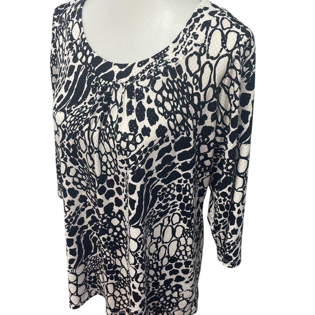 Susan Graver Style Womens Medium 3/4 Sleeve Shiny Sequin Flowy Blouse Top