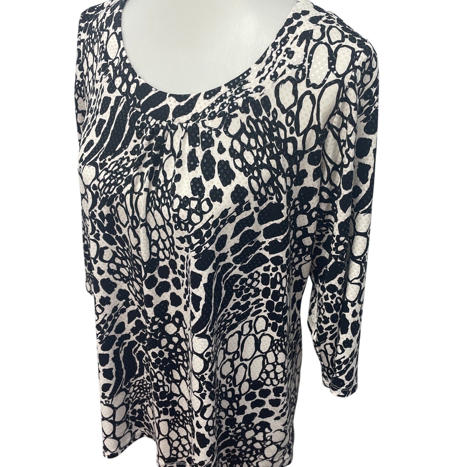 Susan Graver Style Womens Medium 3/4 Sleeve Shiny Sequin Flowy Blouse Top