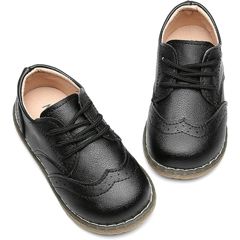 New Dadawen Toddler Boys Size 9 Black Faux Leather Lace Up Oxford Dress Shoes